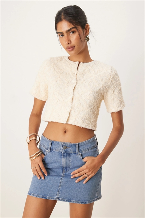 Кардиган с короткими рукавами из трикотажа с фактурной поверхностью артикул 147857240