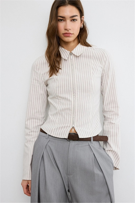 Рубашка из бенгалина приталенного кроя с двойной молнией артикул 155807234