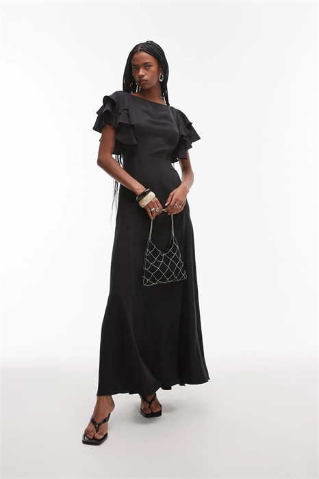 Макси-платье с рукавами с оборками и открытой спиной артикул 144437748
