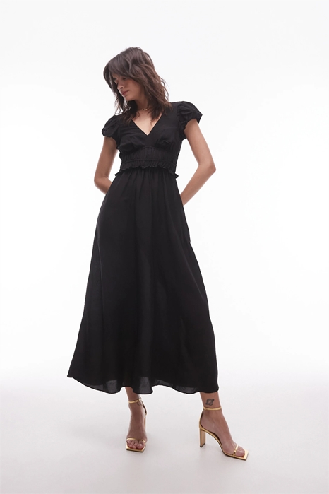 Макси-платье с воланами по подолу и рукавами с оборками артикул 144135118