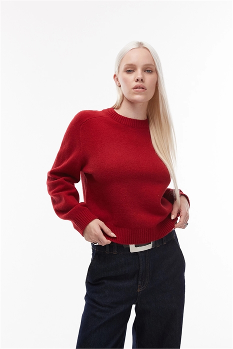 Свитер с круглым вырезом и объемными рукавами артикул 151967533