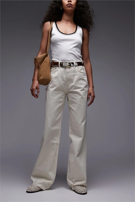 Джинсы с высокой талией и широкими брючинами артикул 146785047