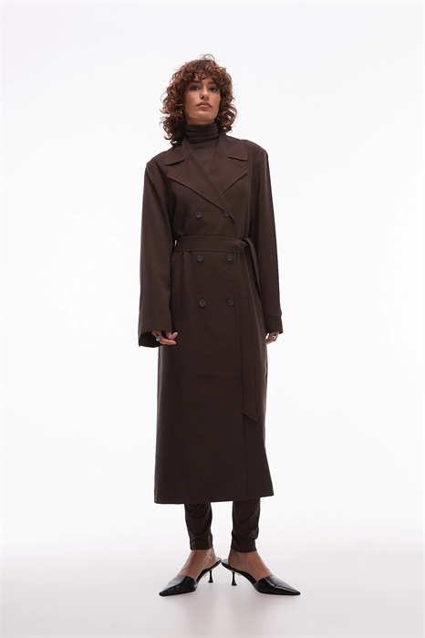 Тренч средней длины с поясом на застежках артикул 148306088