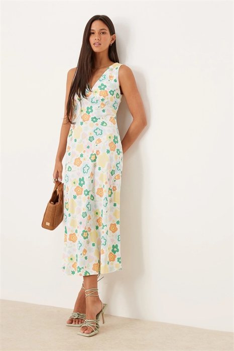 Платье средней длины с V-образным вырезом и косой кройкой артикул 149796560