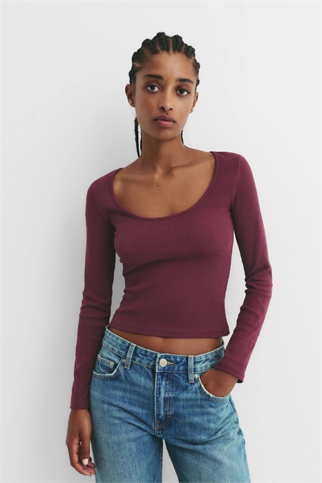 Футболка с длинным рукавом и ребристой текстурой артикул 151714064