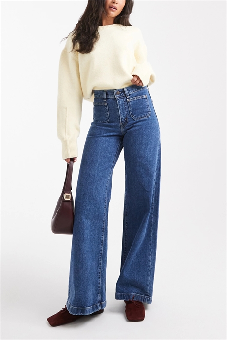 Джинсы с широкими брючинами из эластичной ткани, модель 728, с завышенной талией артикул 142430700