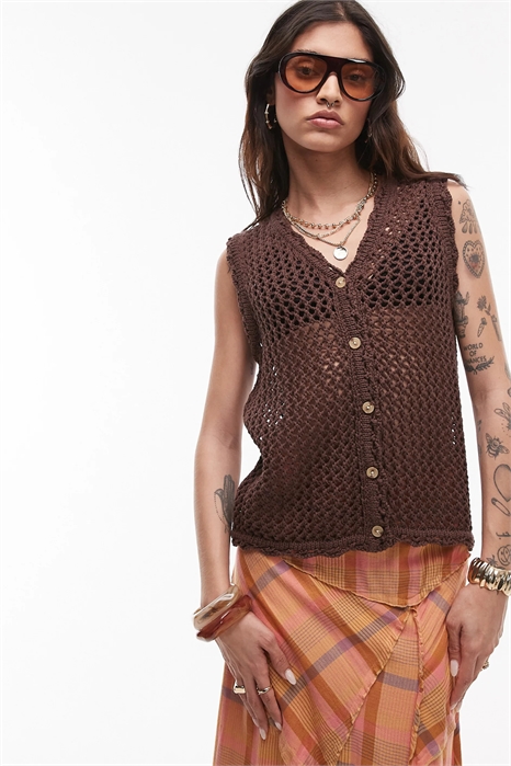 Длинный жилет из трикотажа с вышитыми узорами артикул 140465271