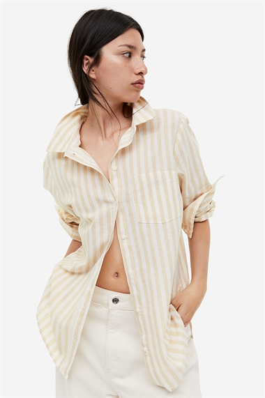 Блузка-рубашка из льняной смеси