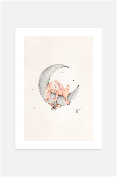 Постер с изображением спящего на луне кролика