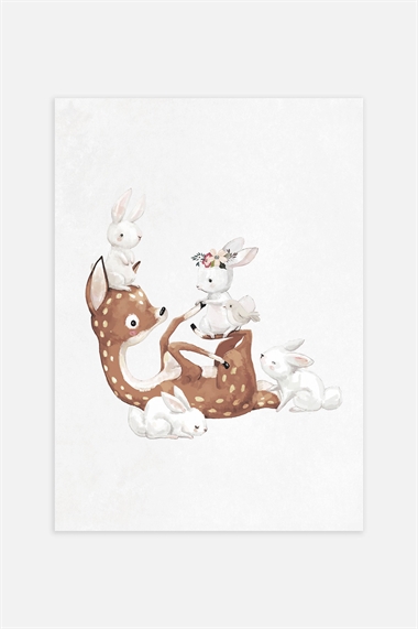Плакат с оленями и кроликами