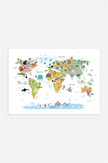 Плакат Карта мира с животными