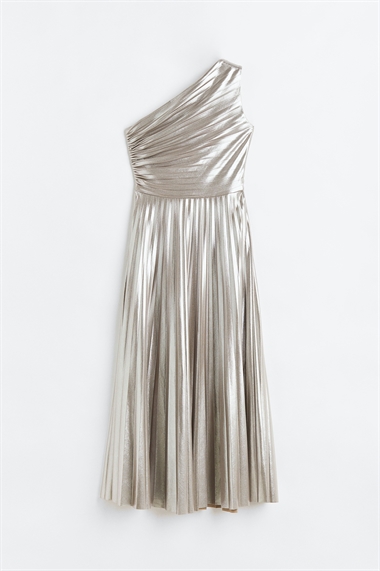 Плиссированное платье с металлическим блеском