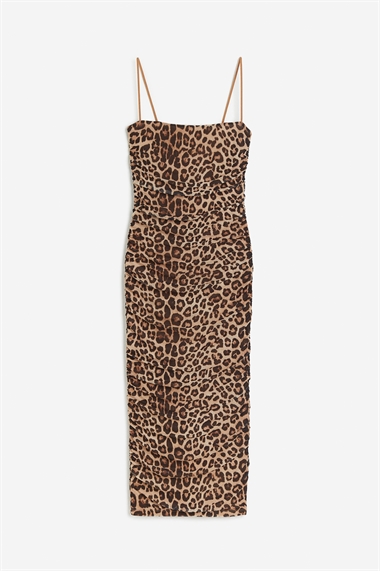 Платье-миди из сетки с леопардовым принтом