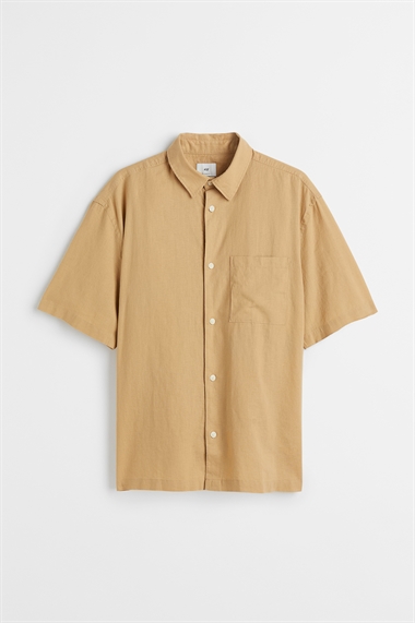 Расслабленная рубашка с короткими рукавами из смеси льна