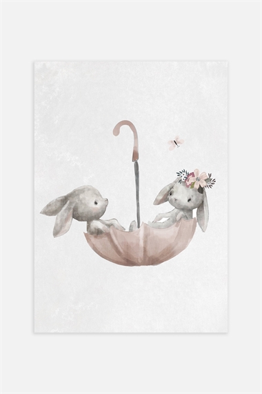 Плакат с зонтиком с кроликами