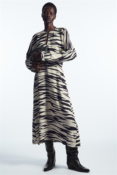 Платье-миди с вырезом с принтом зебры
