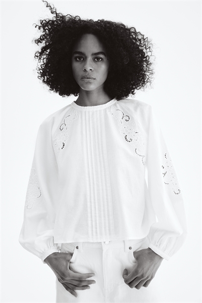 Блузка из льняного бленда с рисунком broderie anglaise 1284688001