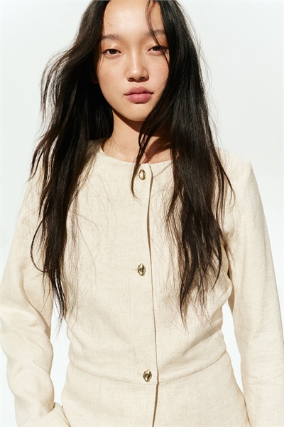 Жакет-пеплум из льняного полотна 1280961001