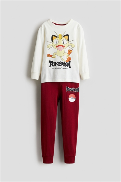 Пижама из хлопкового трикотажа с принтом 1232761015