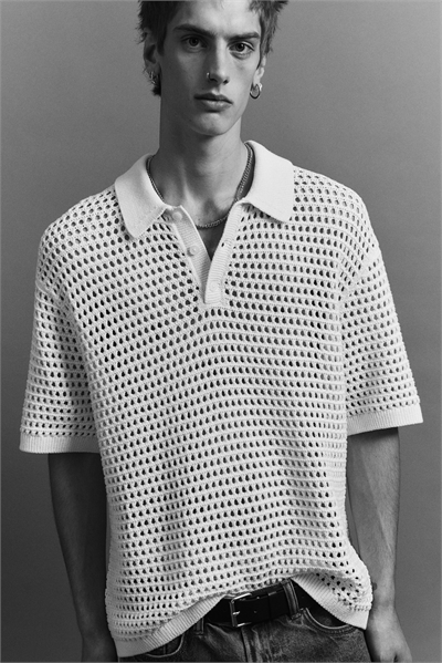 Рубашка-поло свободного покроя из трикотажа с дырками 1215629001