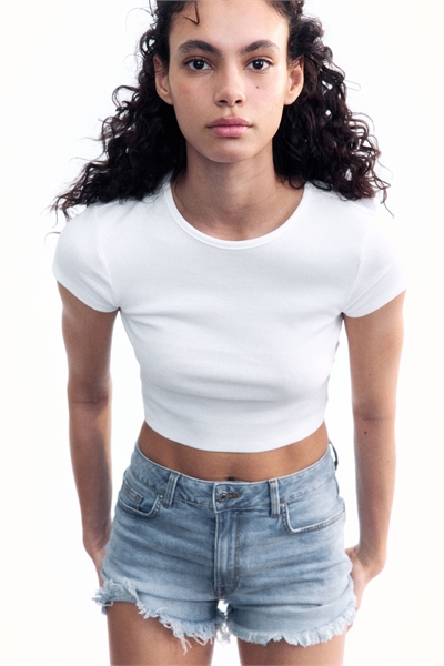 Джинсовые шорты с высокой талией 1266263001