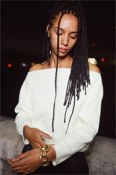 Джемпер с вырезом лодочкой из пурловой вязки 1264240001