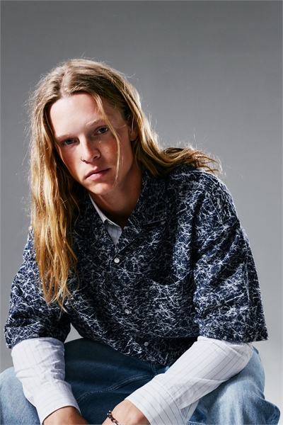 Джинсовая рубашка с узором Oversized Fit 1283909001