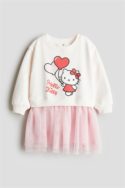 Платье-футболка с принтованной юбкой из тюля 1247228008