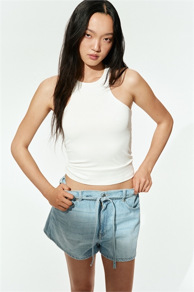 Джинсовые шорты с высоким поясом из бумажного пакета 1280438002