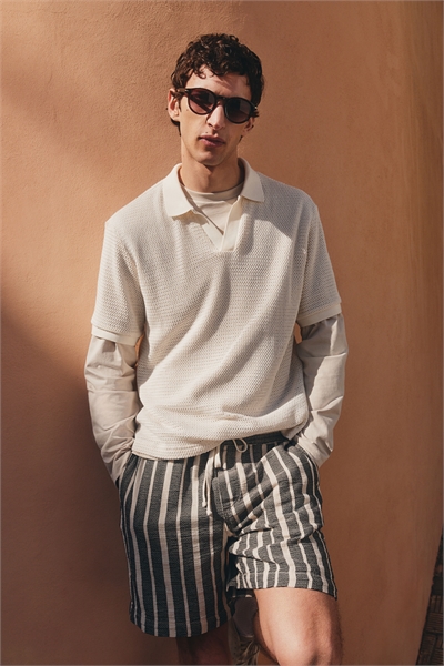 Рубашка-поло Regular Fit с дырчатой вязкой 1263916002