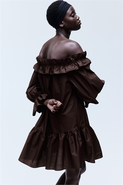 Платье из поплина с оборками на плечах 1301895001