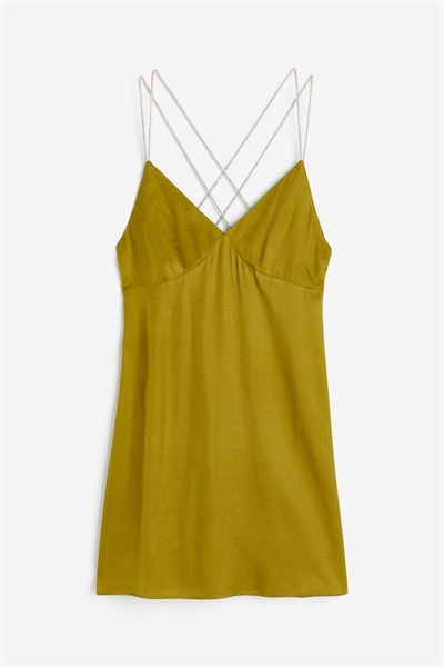 Атласное платье на бретелях со стразами 1094043005