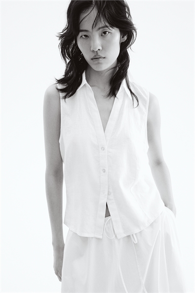 Рубашка без рукавов из льняной смеси 1289990006