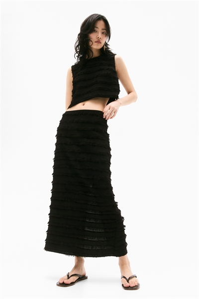 Юбка-миди с отделкой бахромой 1289926001