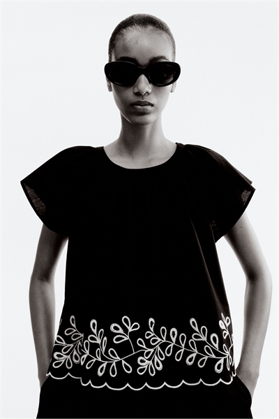 Блузка из хлопка с вышивкой 1286037001