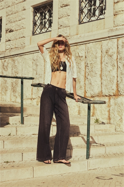 Джинсовые брюки с завязками 1289533002