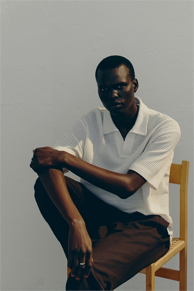 Рубашка-поло свободного покроя из вафельного трикотажа 1288309001