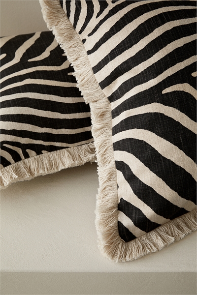 Чехол для подушки из льняного бленда с бахромой 1237659005