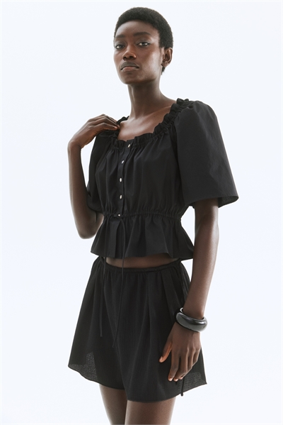 Блузка из хлопка с оборкой 1287508004