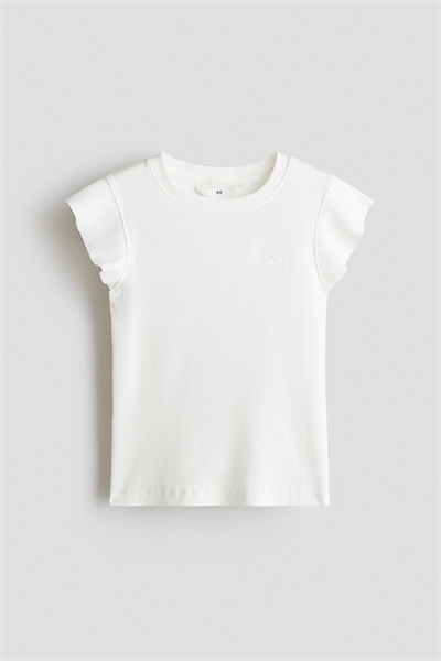 Футболка в рубчик с волнами на рукавах 1290512002