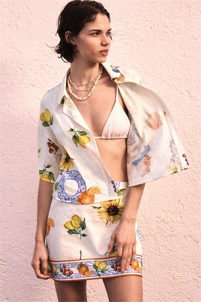 Рубашка из льняного бленда с принтом 1283136001