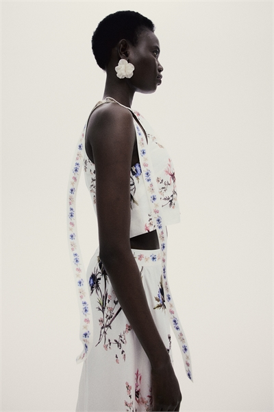 Топ из льняного бленда с завязками 1273361001