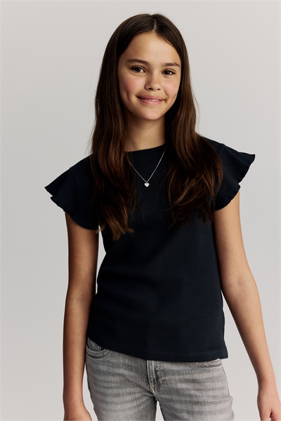 Футболка в рубчик с волнами на рукавах 1290512001