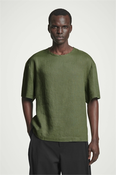 Расслабленная футболка из тканого льна 1272814003
