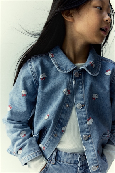 Джинсовая куртка из хлопка с принтом 1294280001