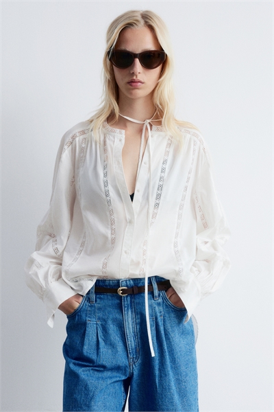 Объемная блузка с кружевной отделкой 1282657001