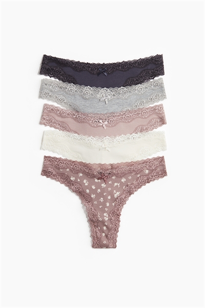 Трусы-бразильяна из хлопка и кружева в упаковке из 5 штук 1258870008