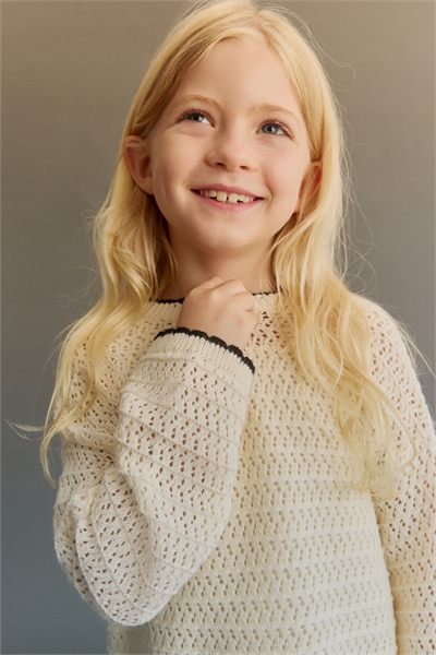 Хлопковый джемпер с дырчатой вязкой 1295499002