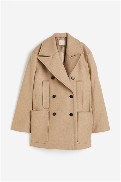 Двубортное пальто в горошек из шерстяного бленда 1205474002