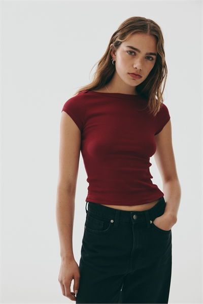 Футболка в рубчик с круглым вырезом 1296056005